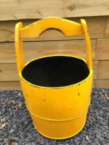 Vintage Wooden Bucket - Yellow - Height 60 cm